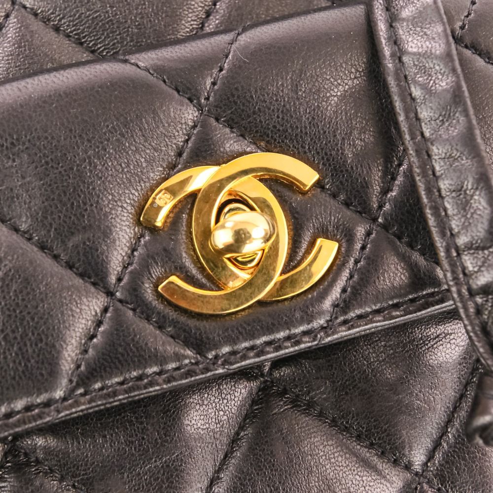 Chanel Vintage Quilted Lambskin Chain Shoulder Turnlock Backpack Black Pre Owned — view 9