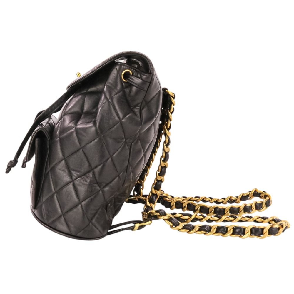 Chanel Vintage Quilted Lambskin Chain Shoulder Turnlock Backpack Black Pre Owned — view 3