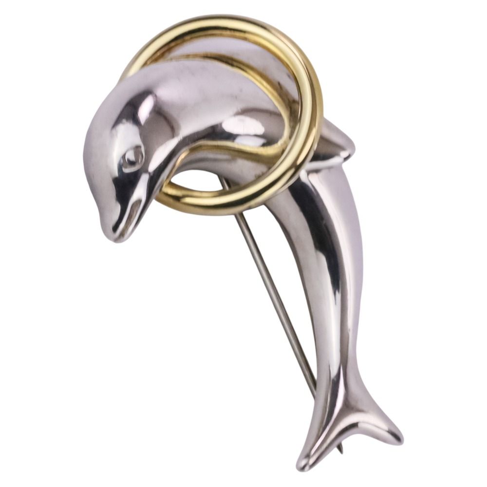 Tiffany & Co Dolphin Brooch Silver Gold Pre Owned — view 2