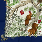 Hermes Carre 90 Coeur Des Bois in the Woods Navy Silk 100% Scarf — view 4