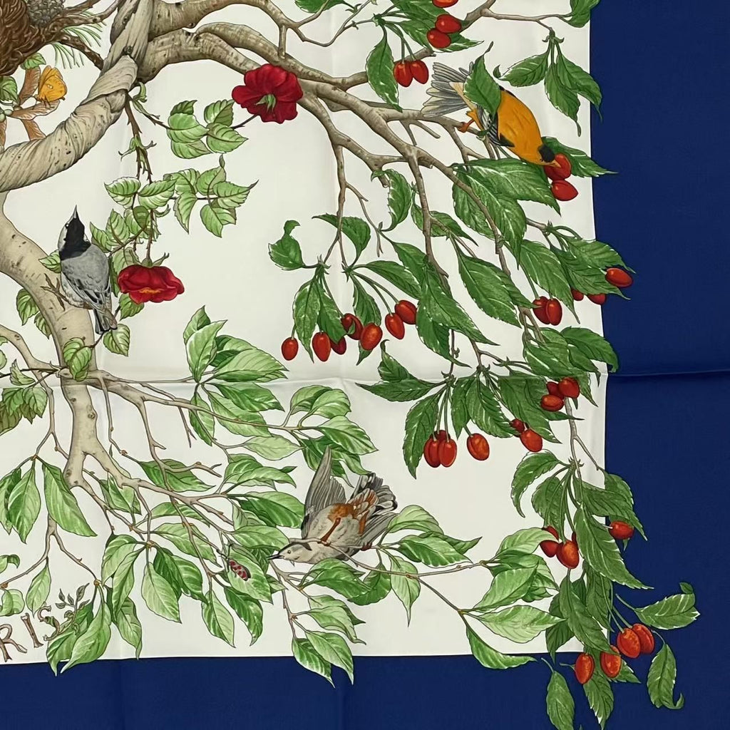 Hermes Carre 90 Coeur Des Bois in the Woods Navy Silk 100% Scarf — view 6