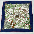 Hermes Carre 90 Coeur Des Bois in the Woods Navy Silk 100% Scarf