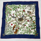 Hermes Carre 90 Coeur Des Bois in the Woods Navy Silk 100% Scarf
