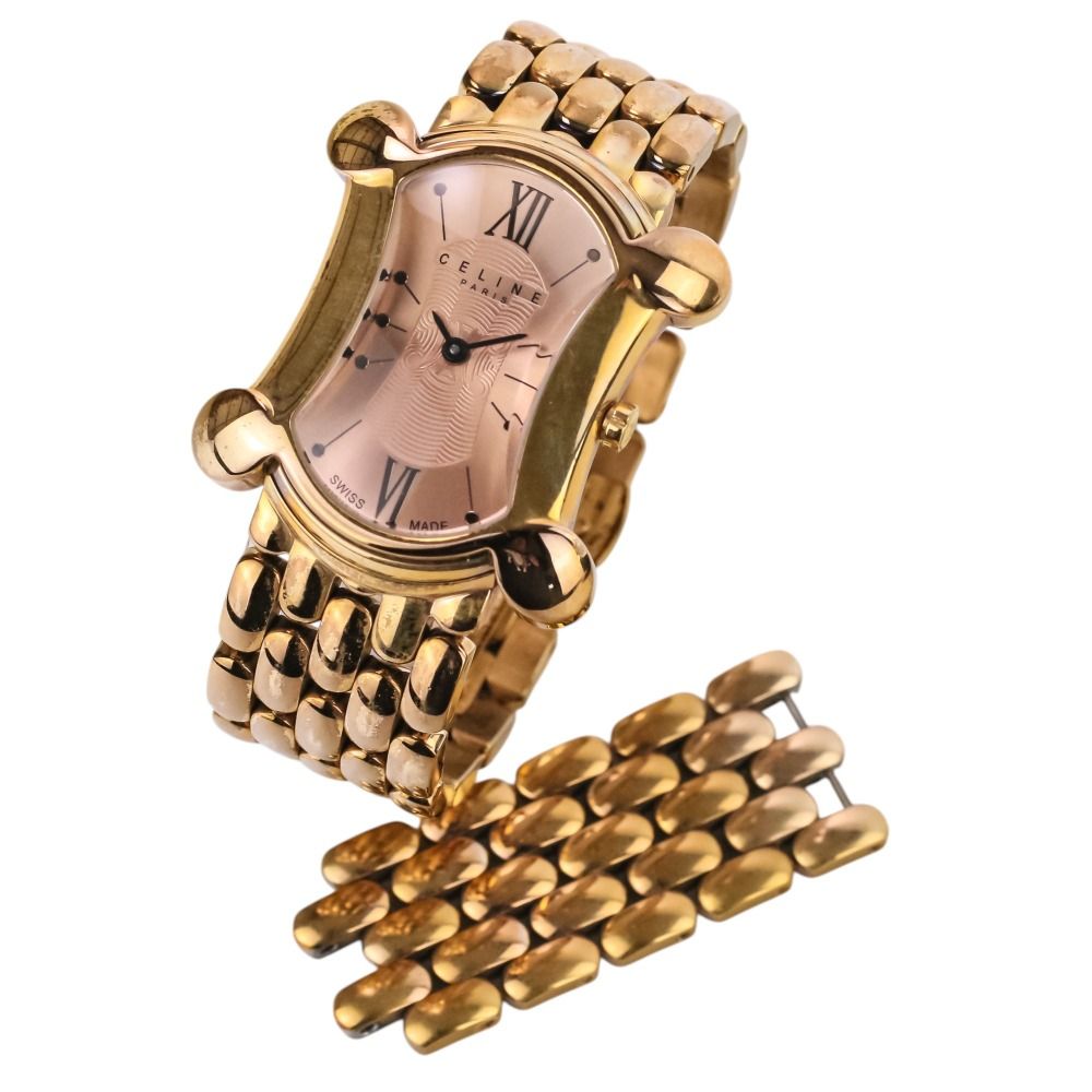 Celine Blason Triomphe Quartz Watch Pink Gold Color Pre Owned