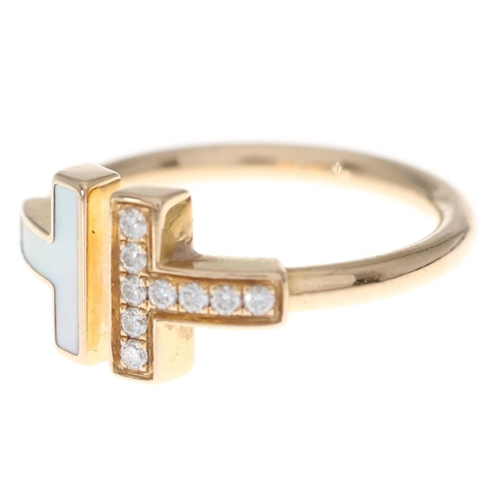 Tiffany & Co T Wire Diamond Mother of Pearl Ring Pink Gold