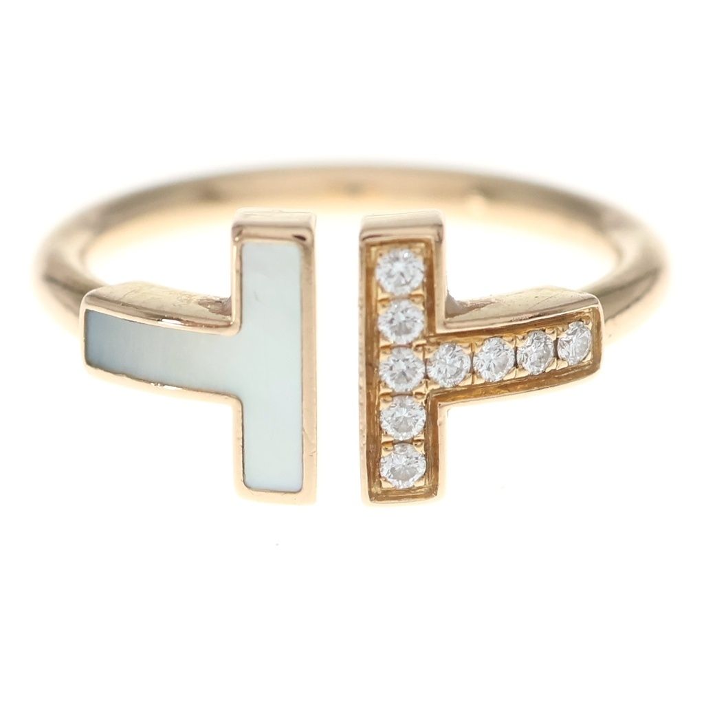 Tiffany & Co T Wire Diamond Mother of Pearl Ring Pink Gold — view 4