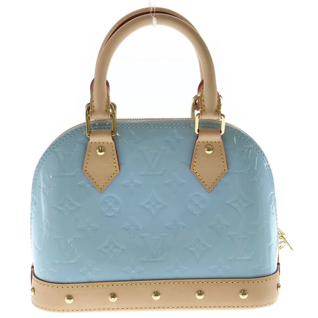 Louis Vuitton Monogram Vernis Alma BB 2-Way Shoulder Bag Brown Sky Blue Leather