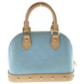 Louis Vuitton Monogram Vernis Alma BB 2-Way Shoulder Bag Brown Sky Blue Leather