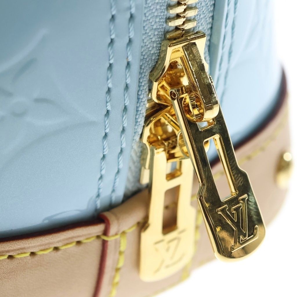 Louis Vuitton Monogram Vernis Alma BB 2-Way Shoulder Bag Brown Sky Blue Leather — view 6