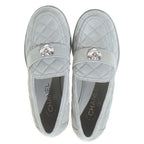 Chanel Heart Turnlock Quilted Suede Leather Heels Low Cut Shoes Loafers Gray — view 4