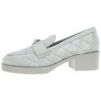 Chanel Heart Turnlock Quilted Suede Leather Heels Low Cut Shoes Loafers Gray