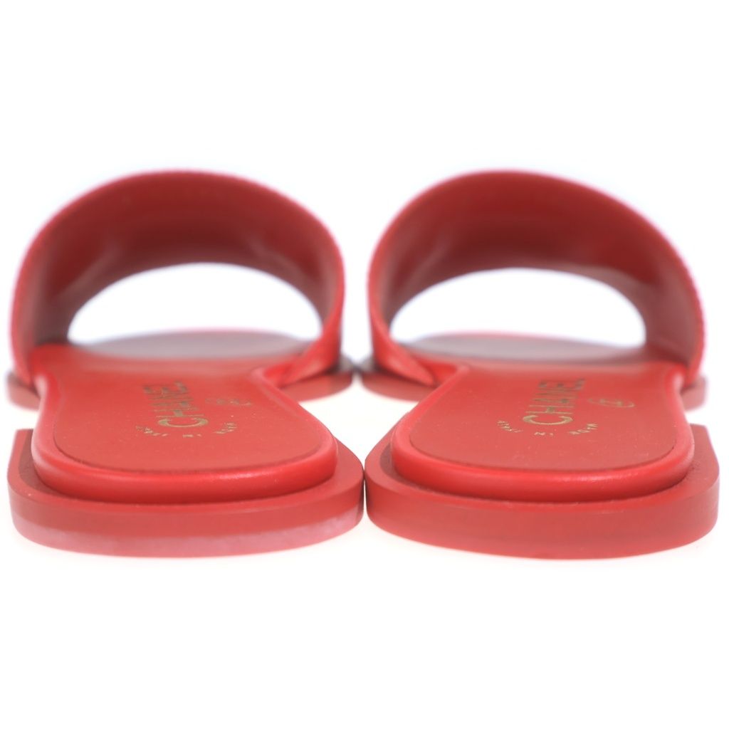 Chanel CC Logo Plate Leather Flat Sandals Shoes — view 3