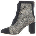 Dior Naughtily-d Logo Embroidery Suede Leather Lace Heels Short Boots Black