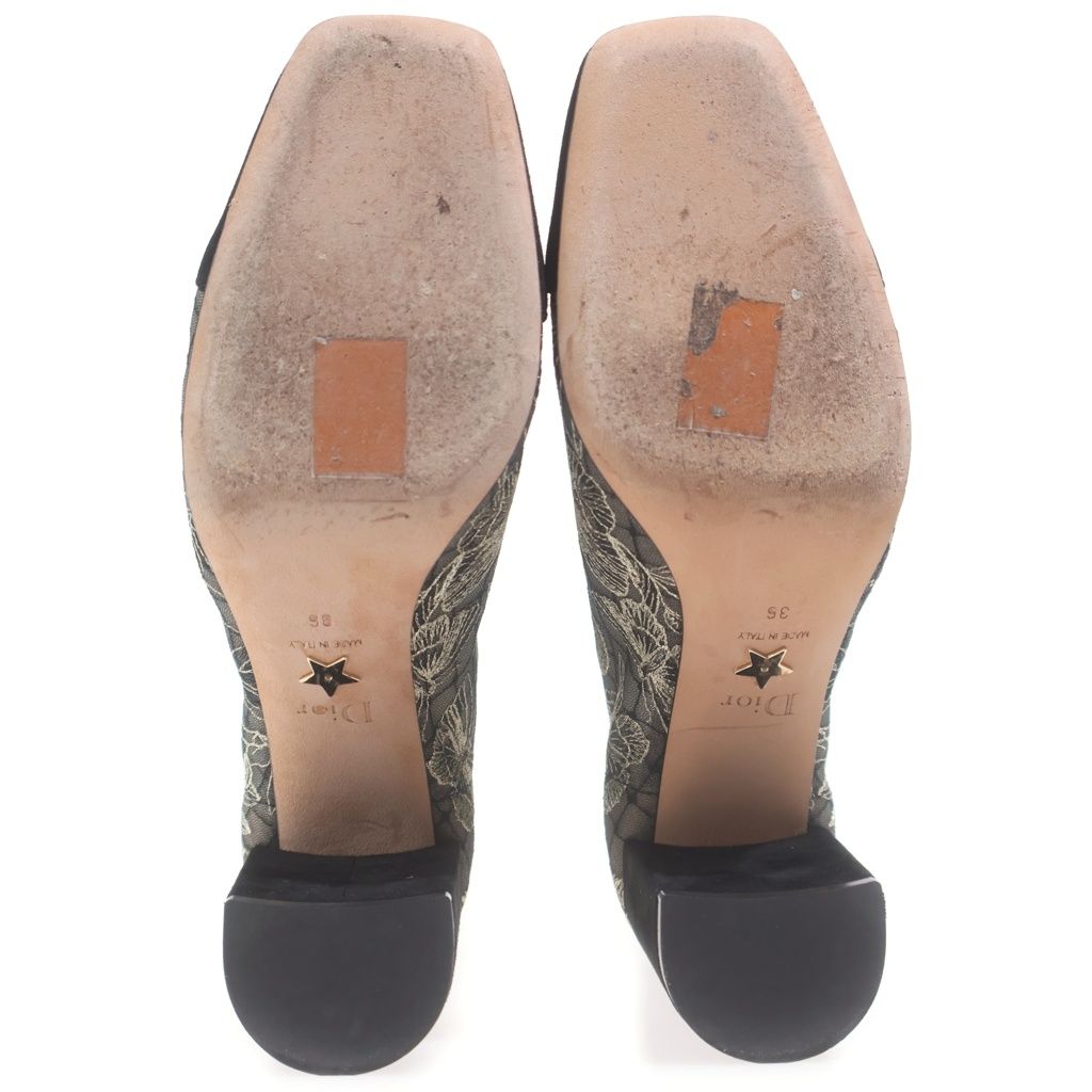 Dior Naughtily-d Logo Embroidery Suede Leather Lace Heels Short Boots Black — view 5