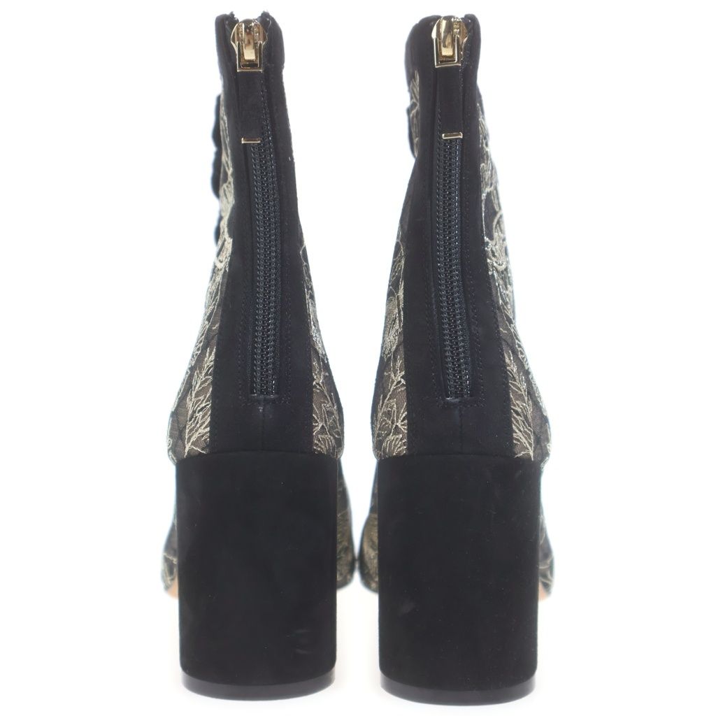 Dior Naughtily-d Logo Embroidery Suede Leather Lace Heels Short Boots Black — view 4