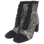 Dior Naughtily-d Logo Embroidery Suede Leather Lace Heels Short Boots Black — view 2