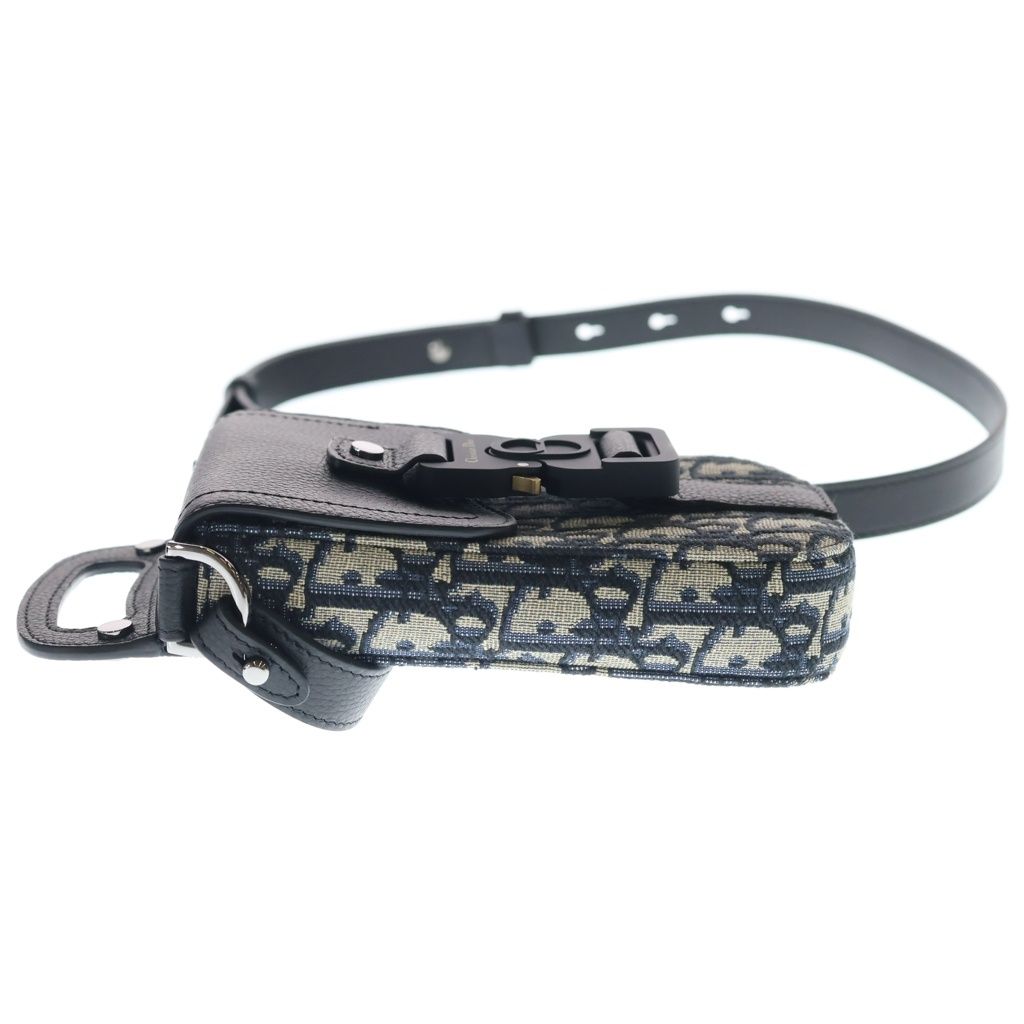Dior Oblique Saddle Vertical Pouch Shoulder Bag Navy Leather Canvas Silver — view 3