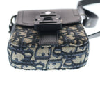 Dior Oblique Saddle Vertical Pouch Shoulder Bag Navy Leather Canvas Silver — view 4