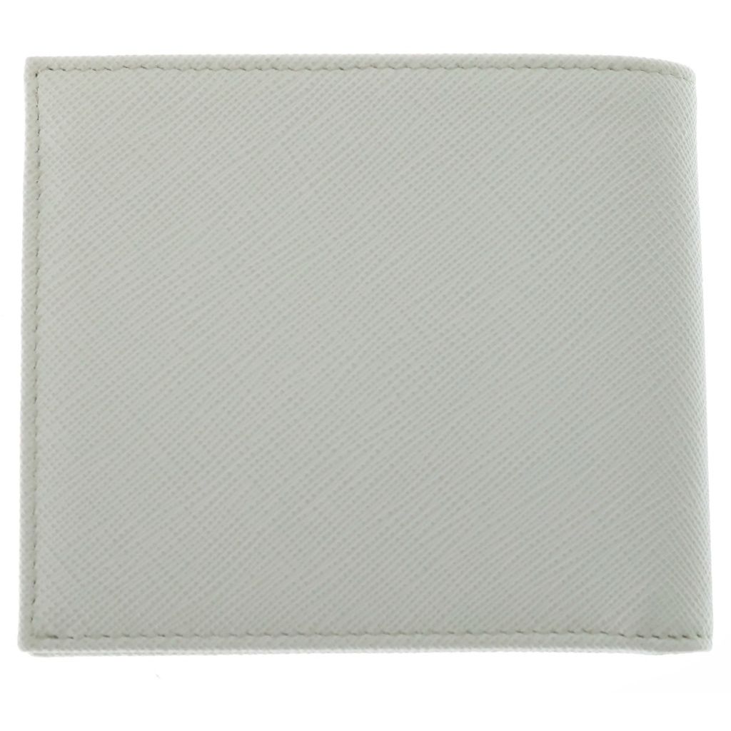 Prada Saffiano Bifold Wallet Compact Card Case White Leather Silver — view 2