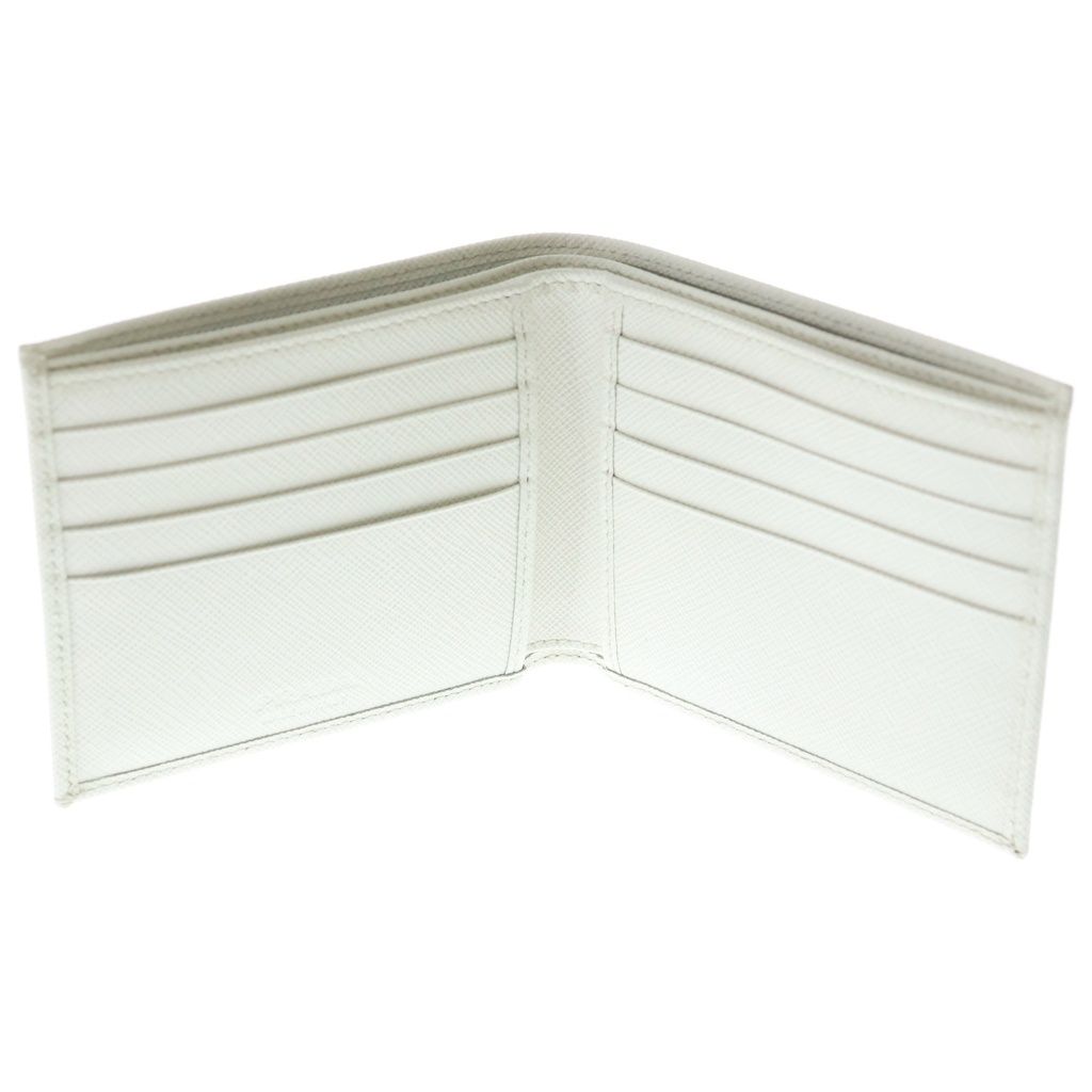 Prada Saffiano Bifold Wallet Compact Card Case White Leather Silver — view 5
