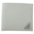 Prada Saffiano Bifold Wallet Compact Card Case White Leather Silver