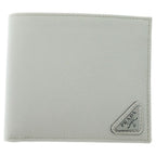 Prada Saffiano Bifold Wallet Compact Card Case White Leather Silver