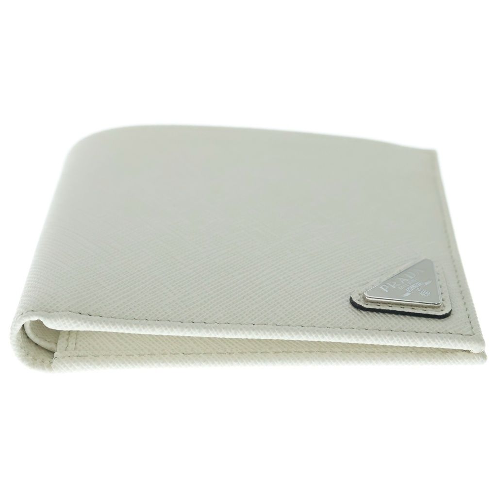Prada Saffiano Bifold Wallet Compact Card Case White Leather Silver — view 3