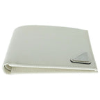 Prada Saffiano Bifold Wallet Compact Card Case White Leather Silver — view 3