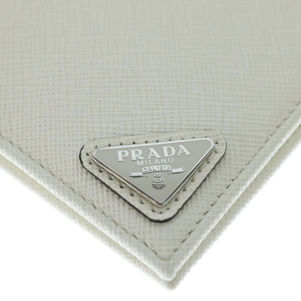Prada Saffiano Bifold Wallet Compact Card Case White Leather Silver — view 4