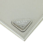 Prada Saffiano Bifold Wallet Compact Card Case White Leather Silver — view 4