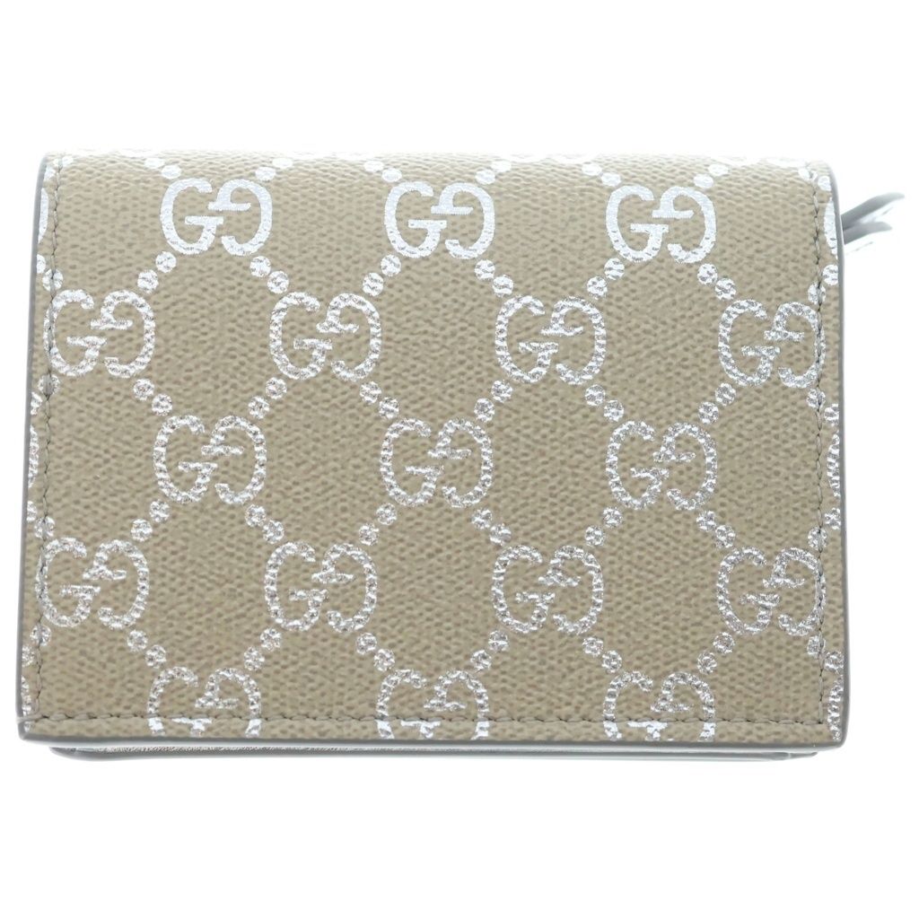 Gucci GG Emblem Compact Wallet Trifold Coin Case Beige Silver — view 2