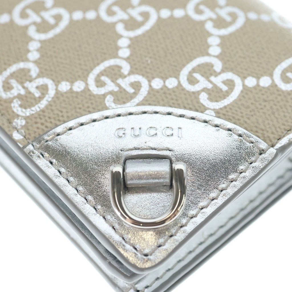 Gucci GG Emblem Compact Wallet Trifold Coin Case Beige Silver — view 4