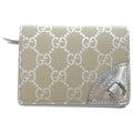 Gucci GG Emblem Compact Wallet Trifold Coin Case Beige Silver
