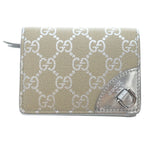 Gucci GG Emblem Compact Wallet Trifold Coin Case Beige Silver