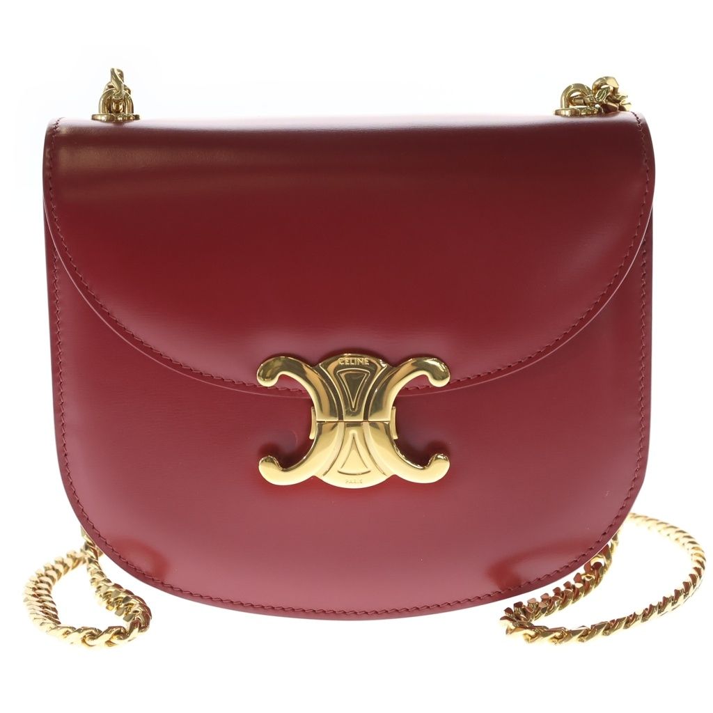 Celine Shoulder Bag Teen Besace Triomphe Bag Red Leather Gold