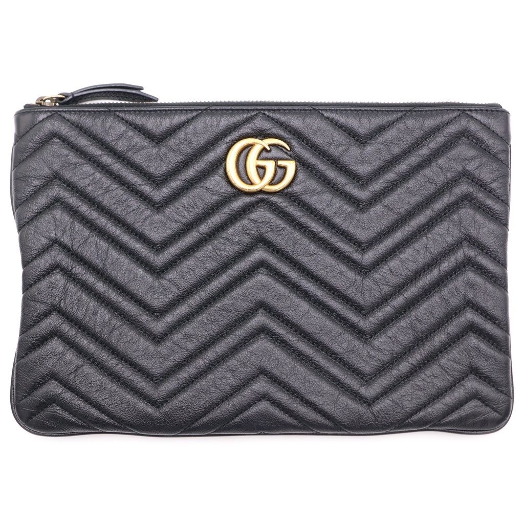 Gucci GG Marmont Clutch Black Leather Gold