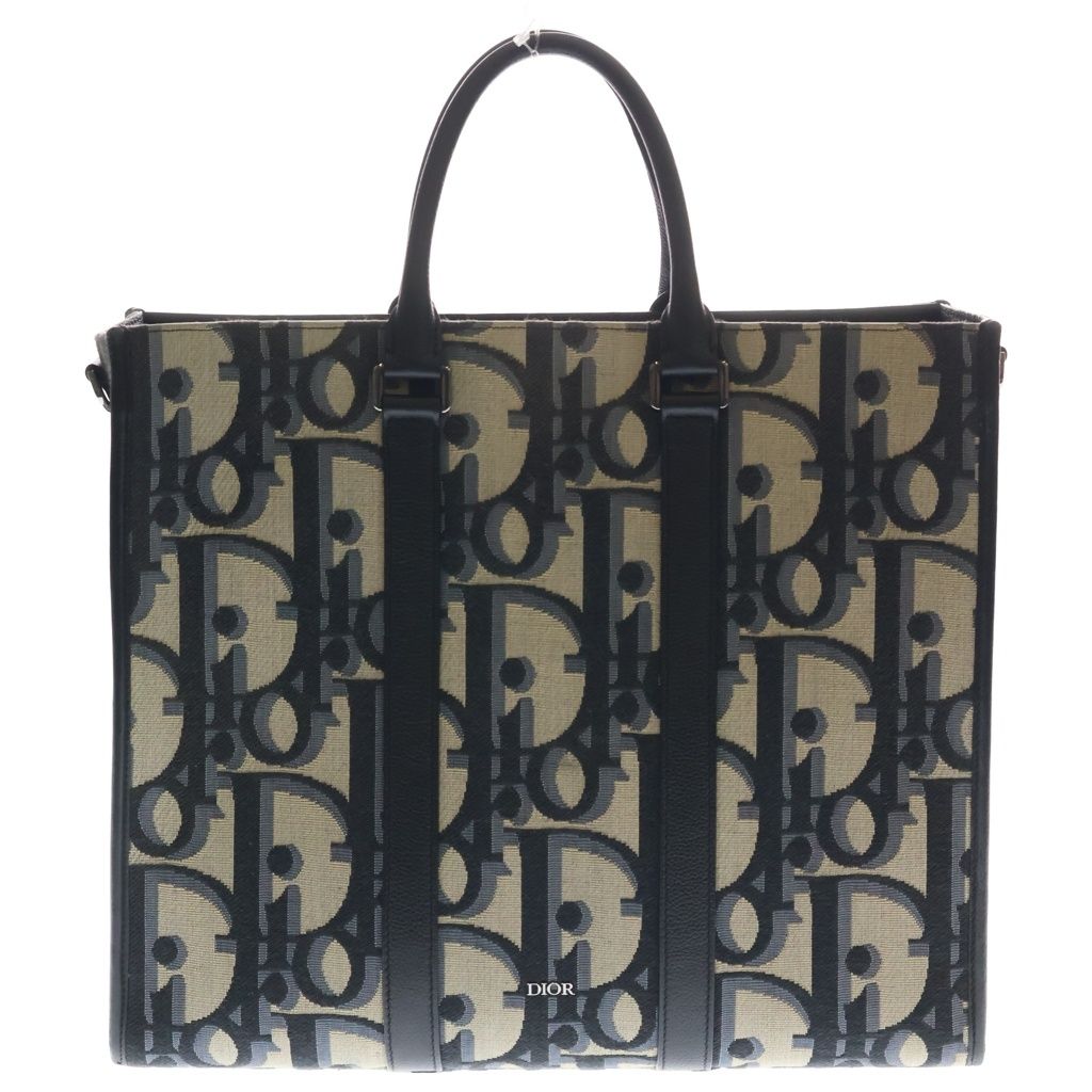 Dior Oblique East Waist Tote Maxi Jacquard Canvas Beige Black — view 2