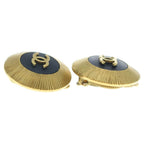 Chanel CC Logo Oval Earrings Gold Black — view 3