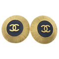Chanel CC Logo Oval Earrings Gold Black