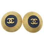 Chanel CC Logo Oval Earrings Gold Black