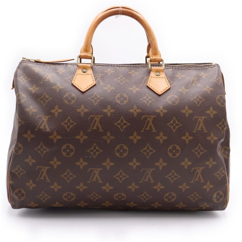 Louis Vuitton Monogram Speedy 35 Boston Bag Brown Leather Gold — view 2