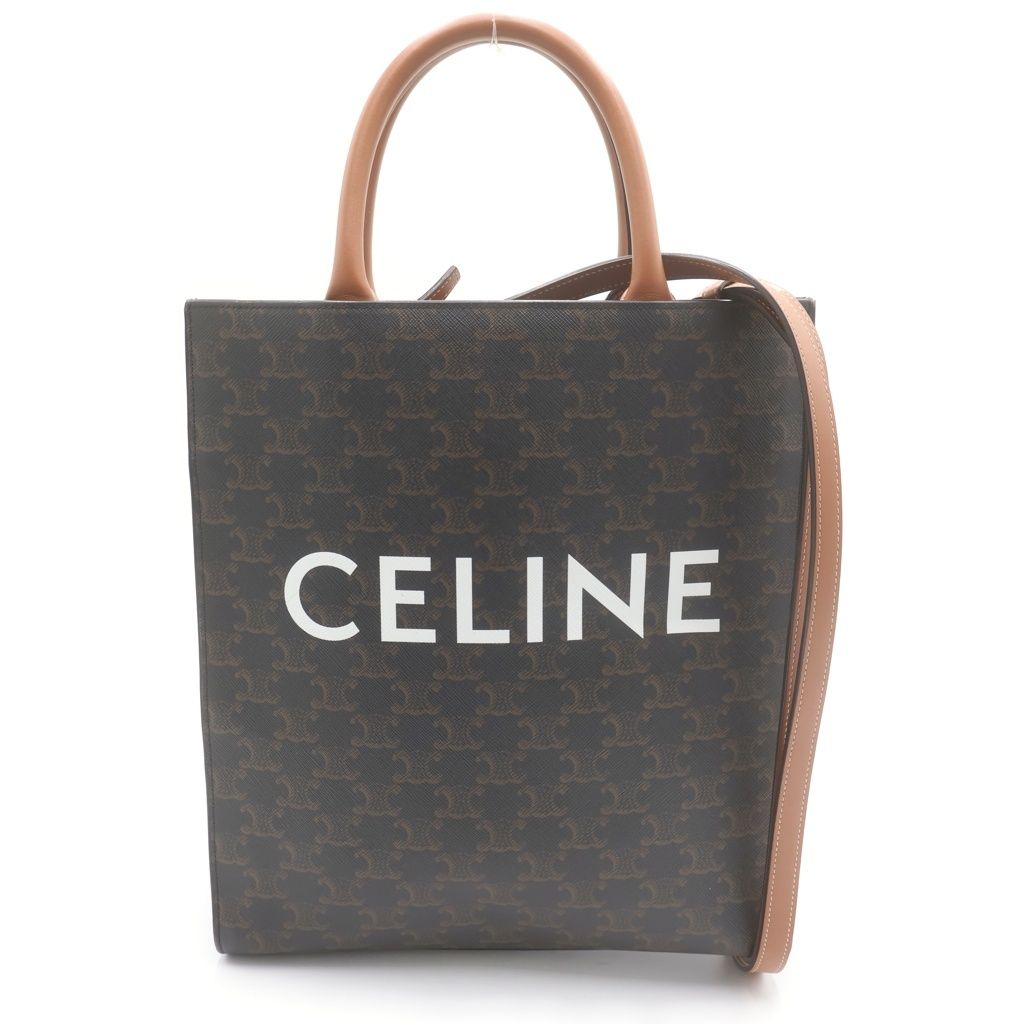 Celine Vertical Cover Small 2-Way Tote Shoulder Bag Brown Leather Gold