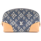 Louis Vuitton Pochette Cosmetic Pouch Case Navy Brown Leather Canvas Gold — view 2
