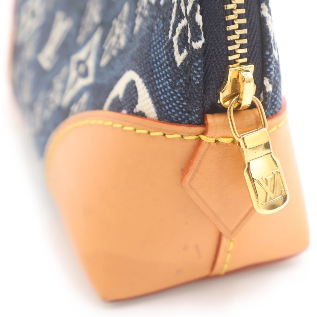Louis Vuitton Pochette Cosmetic Pouch Case Navy Brown Leather Canvas Gold — view 6