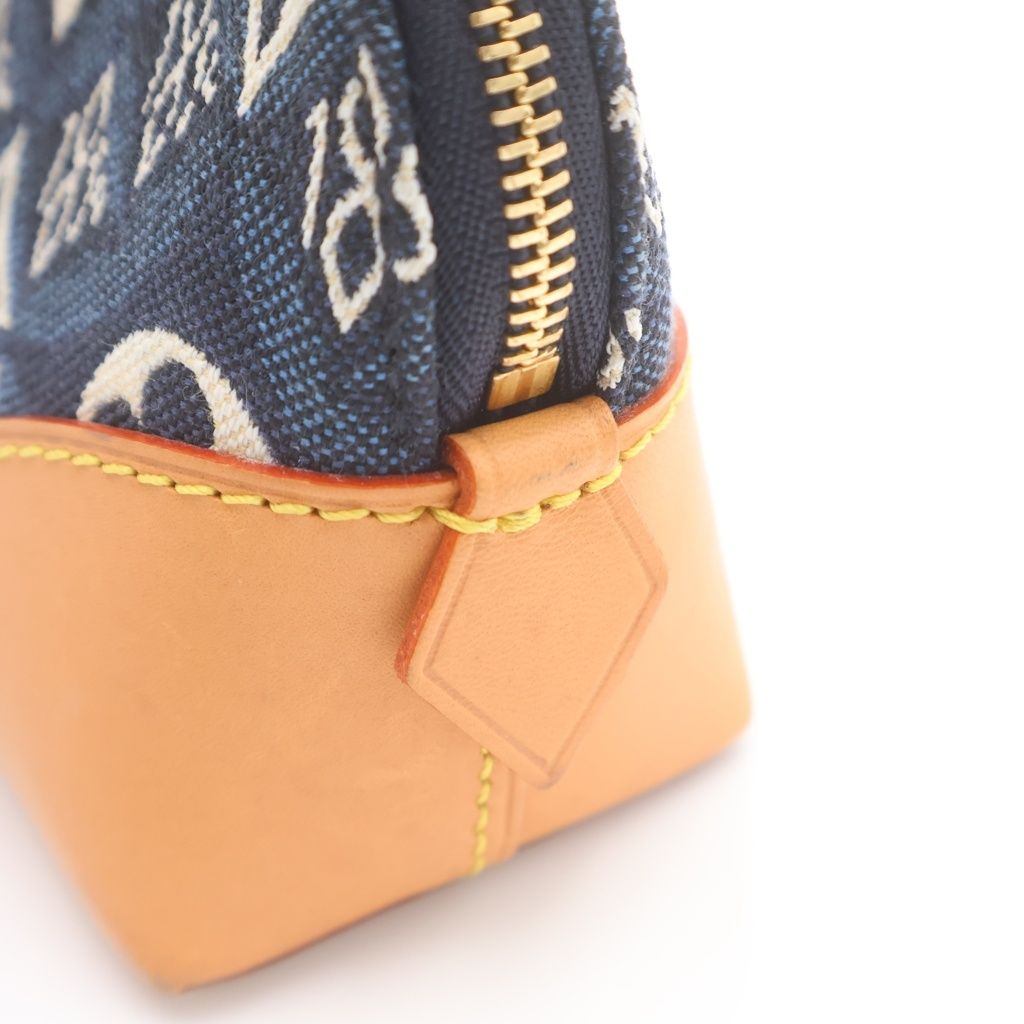 Louis Vuitton Pochette Cosmetic Pouch Case Navy Brown Leather Canvas Gold — view 7