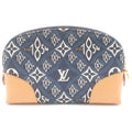 Louis Vuitton Pochette Cosmetic Pouch Case Navy Brown Leather Canvas Gold