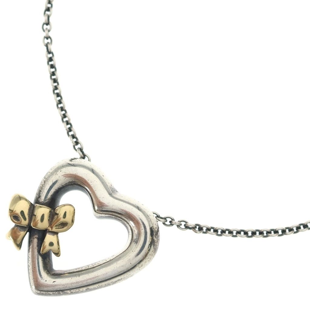Tiffany & Co Heart and Ribbon Chain Necklace Silver