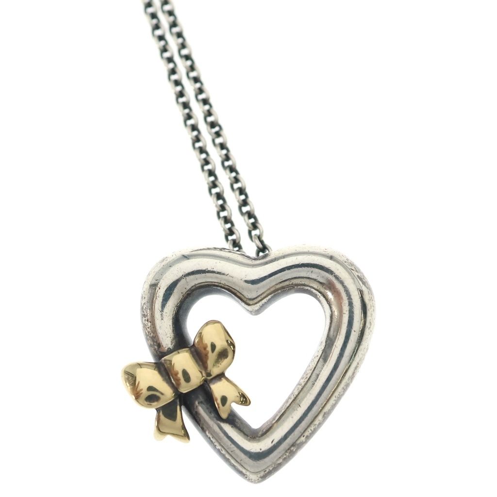Tiffany & Co Heart and Ribbon Chain Necklace Silver — view 3