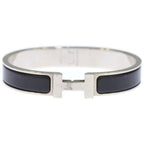 Hermes Click Logo Enamel Bangle Bracelet Silver Black — view 4