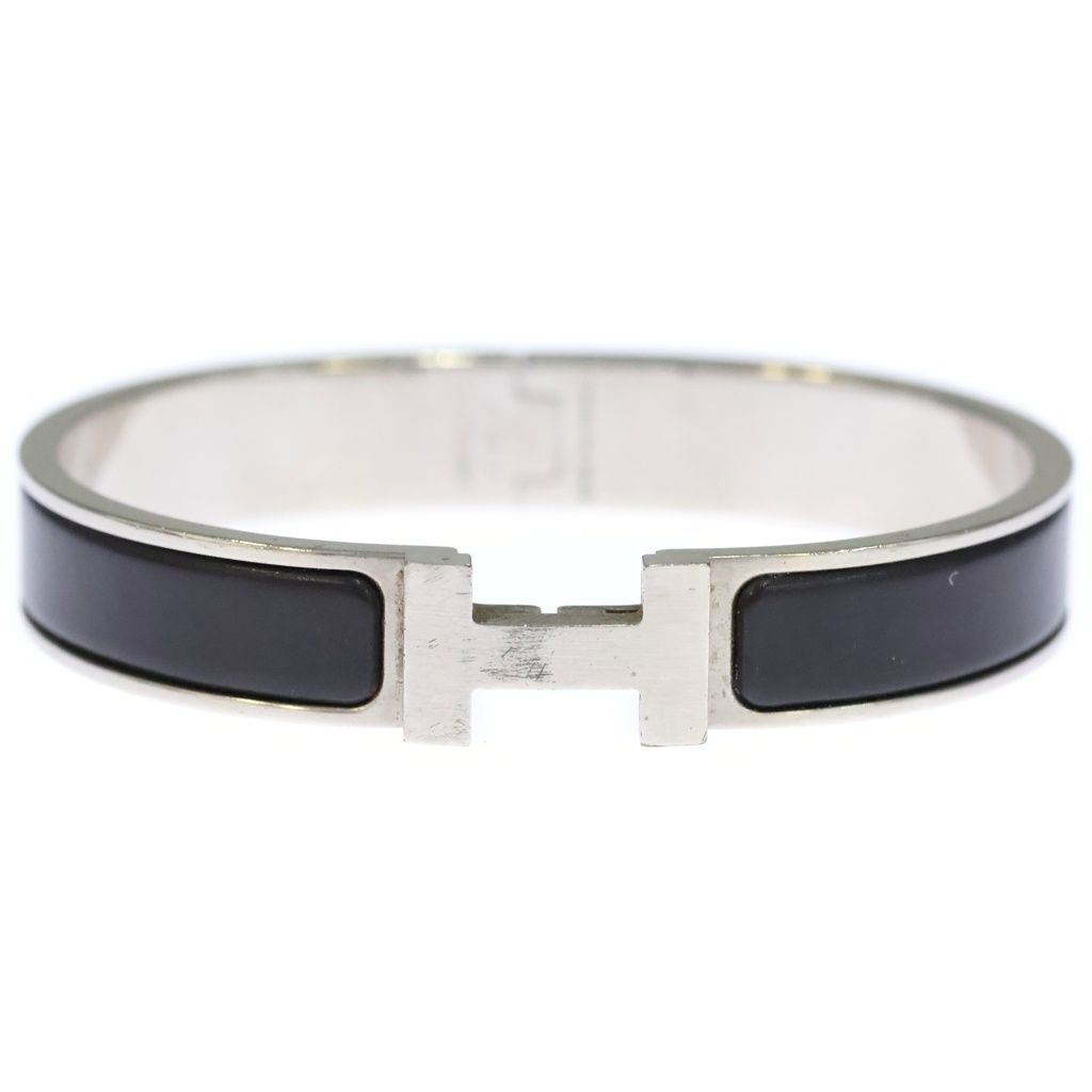 Hermes Click Logo Enamel Bangle Bracelet Silver Black — view 4